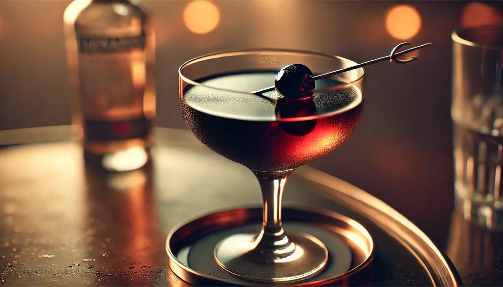 AI generated image of a Black Manhattan cocktail